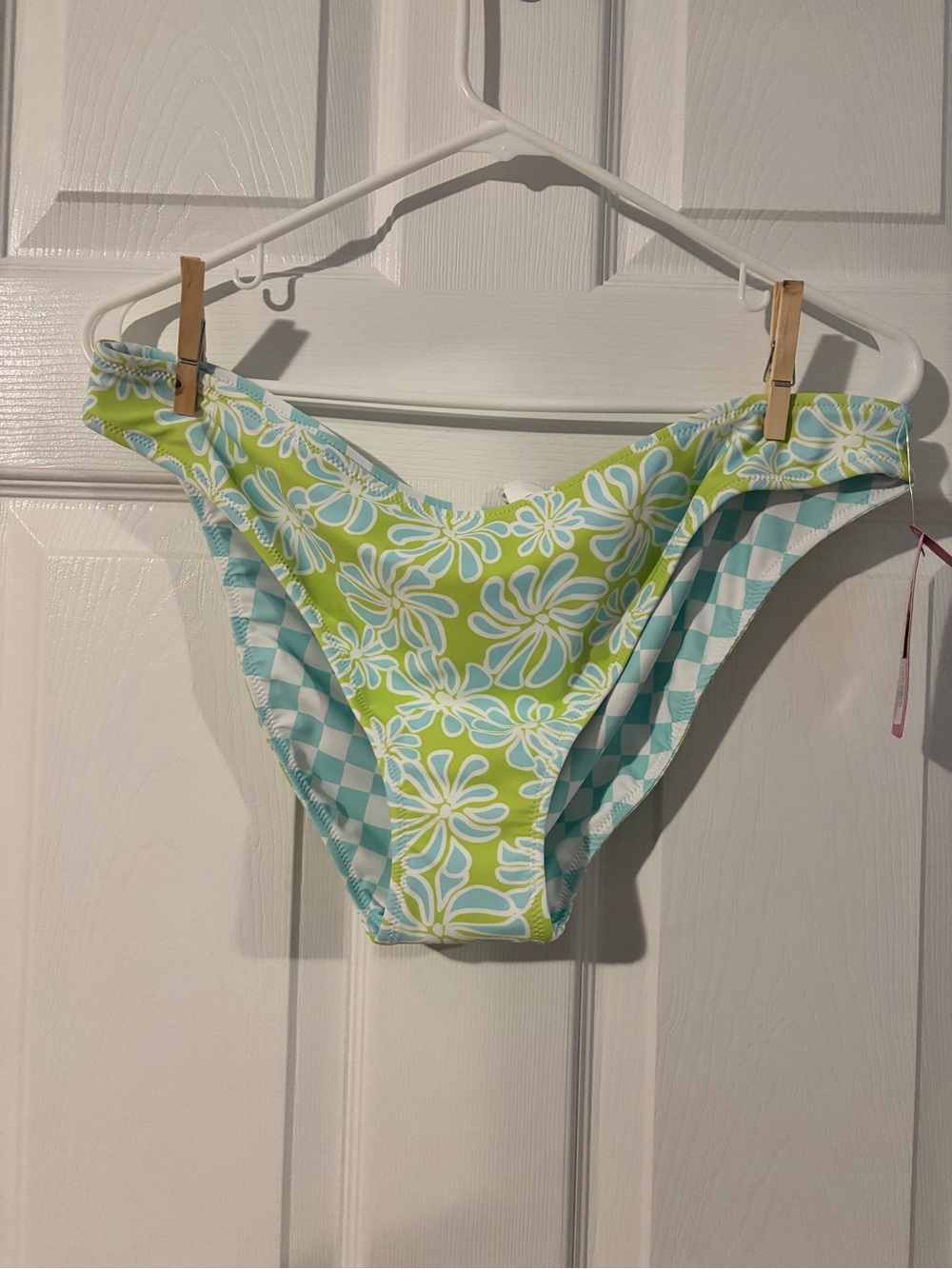 Kohl's Lime Green & Aqua Floral-Check Bikini Bottom